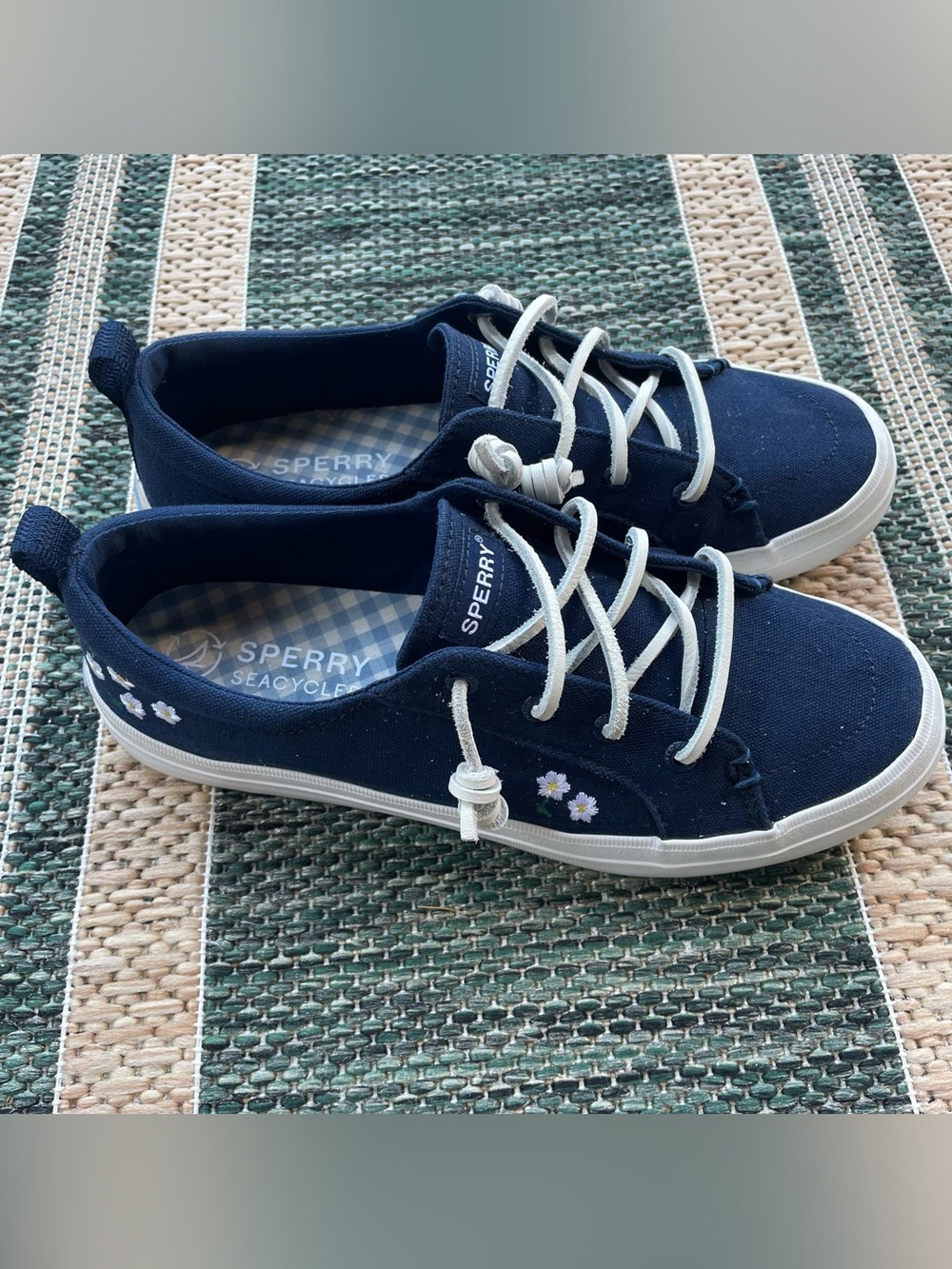 Sperry Navy Shoes with Daisy Embroidery